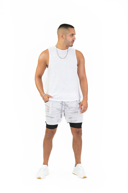 Men’s 2-in-1 Shorts (White/Camo)